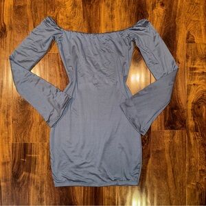 Grey Off The Shoulder Double Lined Mini Dress